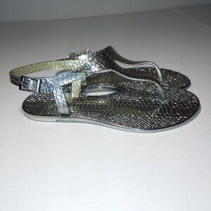 Rampage Oliver Metallic Silver Snakeskin Thong Sandals Size 8